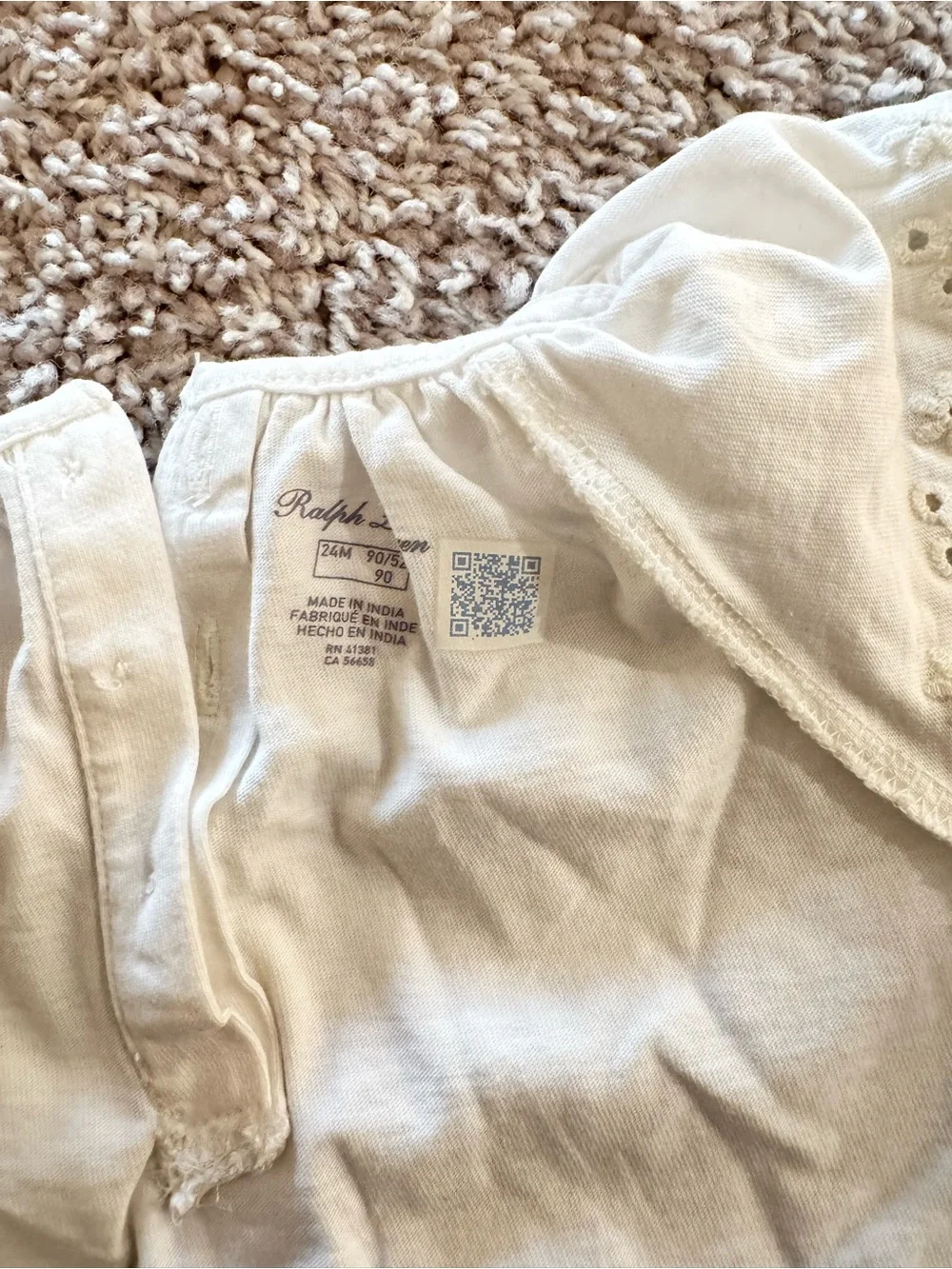 Ralph Lauren Cream Eyelet Flutter Sleeve Kids Top